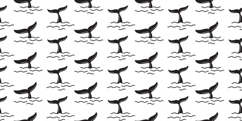 whale seamless pattern shark fin tail dolphin ocean sea isolated tropical summer background wallpaper