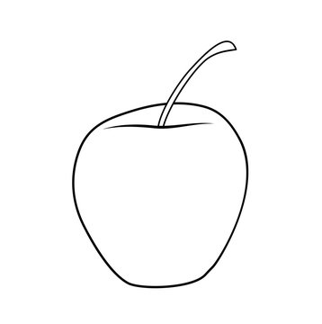 Vector illustration, isolated asymmetric cartoon apple in black and white colors