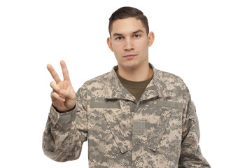 Soldier with peace sign