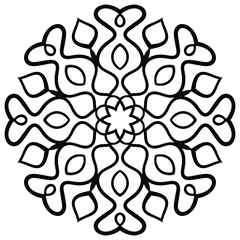 Ornamental round doodle flower isolated on white background. Black outline mandala. Geometric circle element. Vector illustration.