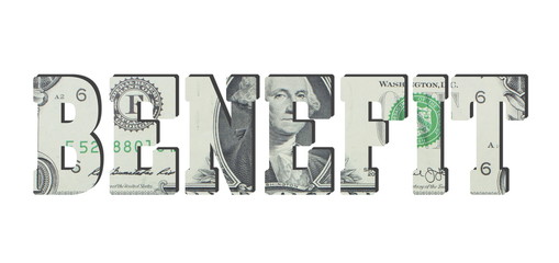 Benefit. American dollar banknotes. Money texture. Isolated on white background