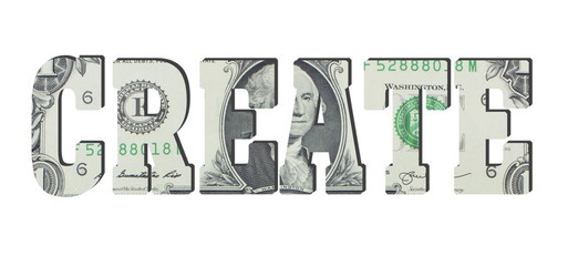 Create. American dollar banknotes. Money texture. Isolated on white background