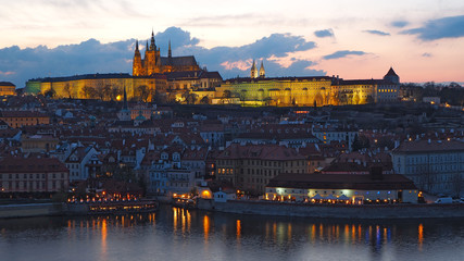 Prague is the capital of the Czech Republic. Political and cultural center of Bohemia. Its historic center was included in the Unesco World Heritage. Landscape at the castle in the night