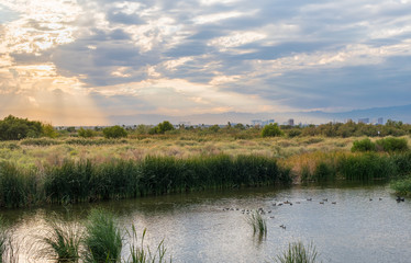 Sunset at Wetlands park with Las Vegas on the background and sunray