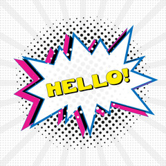 Comic speech bubble with text Hello , sound effect cloud of color phrase vector illustration