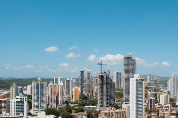 city skyline , skyscraper buildings and blue sky 