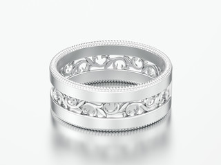 3D illustration silver decorative carved out ornament ring