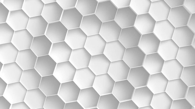 White hexagon background. Concept for technology of the future, digital business, geometric constructions, and others. Seamless looping animation. 3D Rendering.