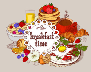 Vector banner. Breakfast time.