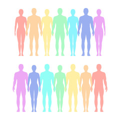 Rainbow of silhouettes of men and women. Vector flat illustration.