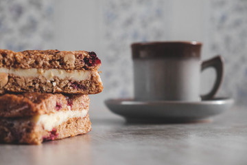 Morning coffe and two berry cakes