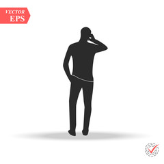 Brunette man in casual clothing standing backwards with phone isometric projection vector isolated on white.