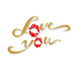 Love you. Lettering. Kiss. Valentines. The design of the cards. Vector.