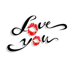 Love you. Lettering. Kiss. Valentines. The design of the cards. Vector.