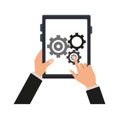 Hands with tablet vector illustration graphic design