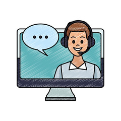 Online customer service from pc vector illustration graphic design