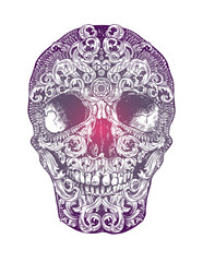 Human Ornamental Decorative Skull With Floral Elements. Day Of The Dead Skull