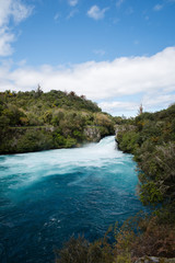 Huka Falls running into the bottom of the river in New Zealand. 