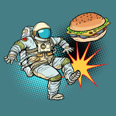 Astronaut kicks Burger fast food, proper nutrition