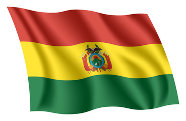Bolivia flag. Isolated national flag of Bolivia. Waving flag of the Plurinational State of Bolivia. Fluttering textile bolivian flag.