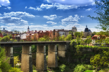 Fototapeta na wymiar Stone bridge to the Old City in Kamyanets Podilsky, Ukraine