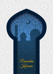 Ramadan Kareem background with seamless pattern in islamic style. Vector illustration.