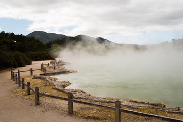 Fototapeta premium The Champagne Pool at the Waiotapu Geothermal Wonderland in New Zealand near Taupo. 