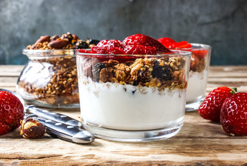 homemade yogurt with granola and strawberry f
