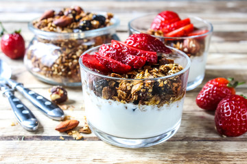 homemade yogurt with granola and strawberry f