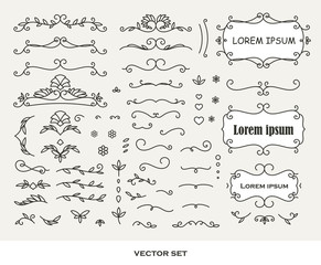 Original frames and scroll elements. Floral linear border design elements. Flourishes Calligraphic ornaments and frames.
