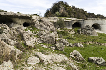 Fototapeta na wymiar cave caves in Calabria with landscape rupestrian
