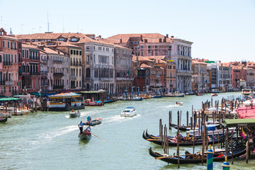 View of the Venice Grand Canal in Italy with Gondolas transporting tourists