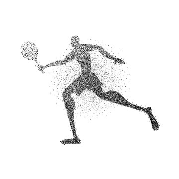 Particle dust tennis player silhouette with racket