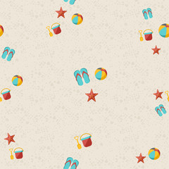Happy summer beach pattern with toys and starfish