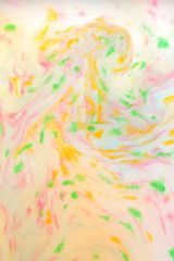 Fototapeta na wymiar Multicolored abstract background, multicolored pattern of paints on liquid, blank for designer, paint divorces in milk, bright texture on white background, minimalism, creative blank for wallpaper