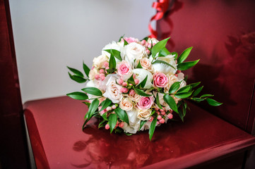 wedding bouquet on the red table