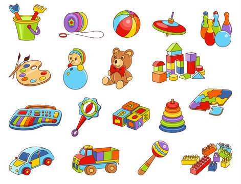 Toy icon collection - vector color illustration. Kids toys