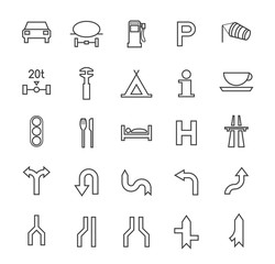 Set of Quality Universal Standard Minimal Simple Black Thin Line Traffic Signs Icons on White Background 