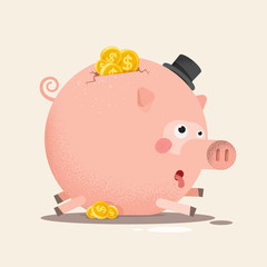 Full piggy bank with coins.