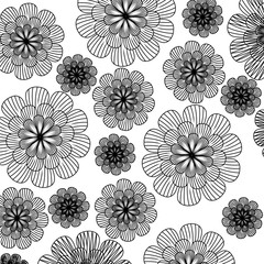 background of beautiful flowers, black and white design. vector illustration