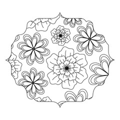 frame with arabic style and floral design over white background, black and white design. vector illustration