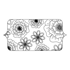 decorative banner with flowers design, black and white design, vector illustration