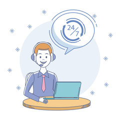 Call center man agent at office vector illustration graphic