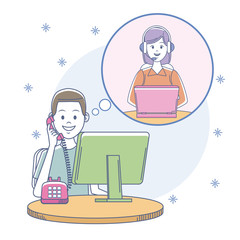 Call center man agent at office vector illustration graphic