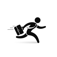 Businessman running with briefcase icon, vector isolated black man silhouette illustration