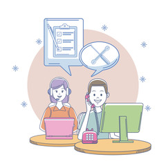 Call center office workplace with people vector illustration graphic