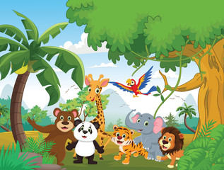 Naklejka premium illustration of happy animal in the jungle