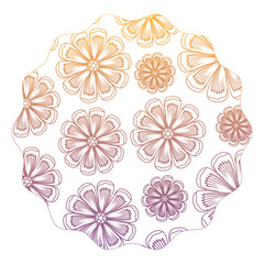 circular frame with floral design over white background, colorful design. vector illustration