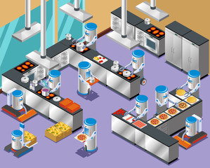 Obraz premium 1Isometric Robotic Restaurant Composition