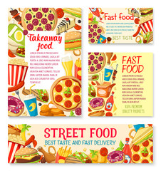 Vector fastfood street food meals or snaks posters